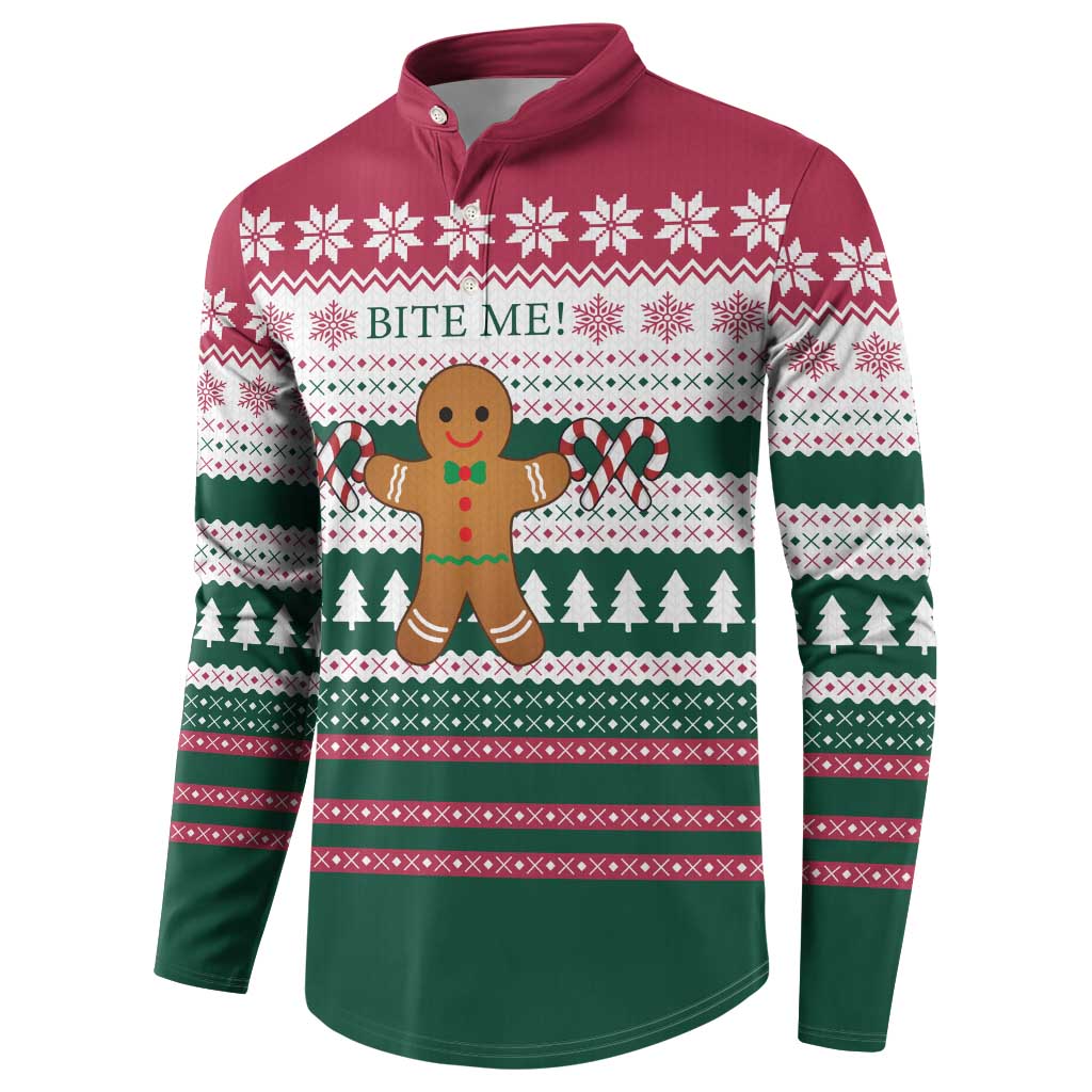 Christmas Cookies Bite Me Button Sweatshirt with Gingerbread Man Candy Canes and Snowflake Tree - Wonder Print Shop