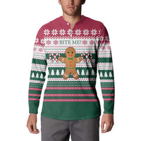 Christmas Cookies Bite Me Button Sweatshirt with Gingerbread Man Candy Canes and Snowflake Tree - Wonder Print Shop