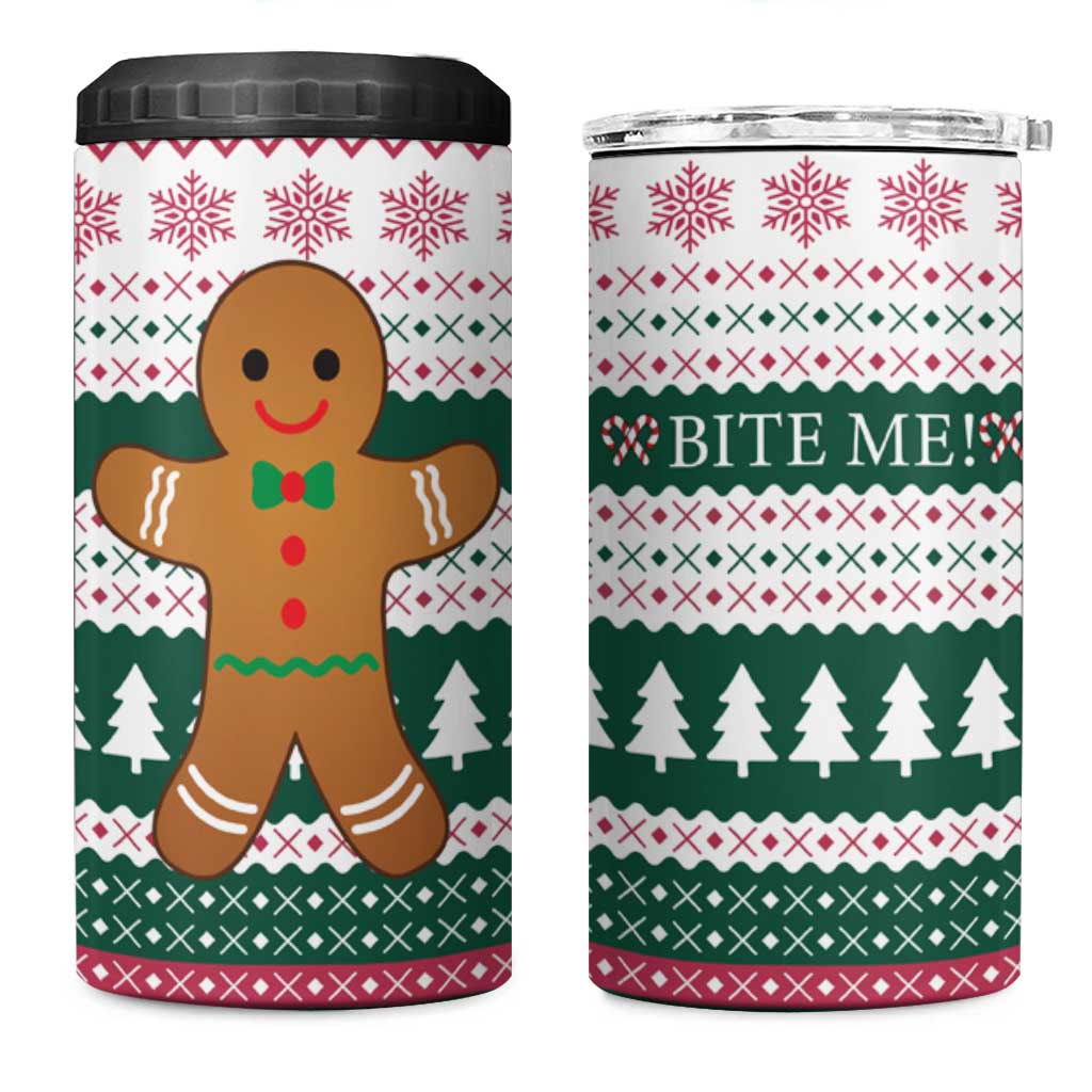 Christmas Cookies Bite Me 4 in 1 Can Cooler Tumbler with Gingerbread Man Candy Canes and Snowflake Tree - Wonder Print Shop