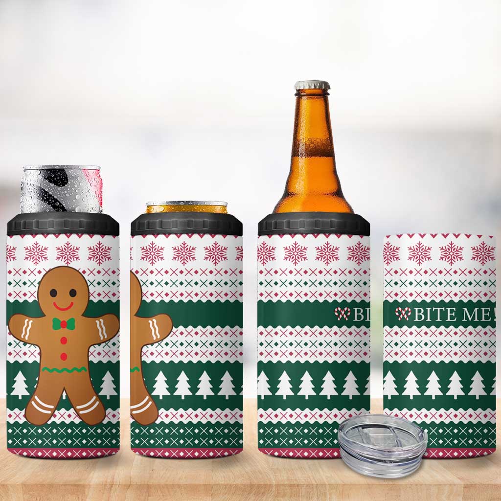 Christmas Cookies Bite Me 4 in 1 Can Cooler Tumbler with Gingerbread Man Candy Canes and Snowflake Tree - Wonder Print Shop