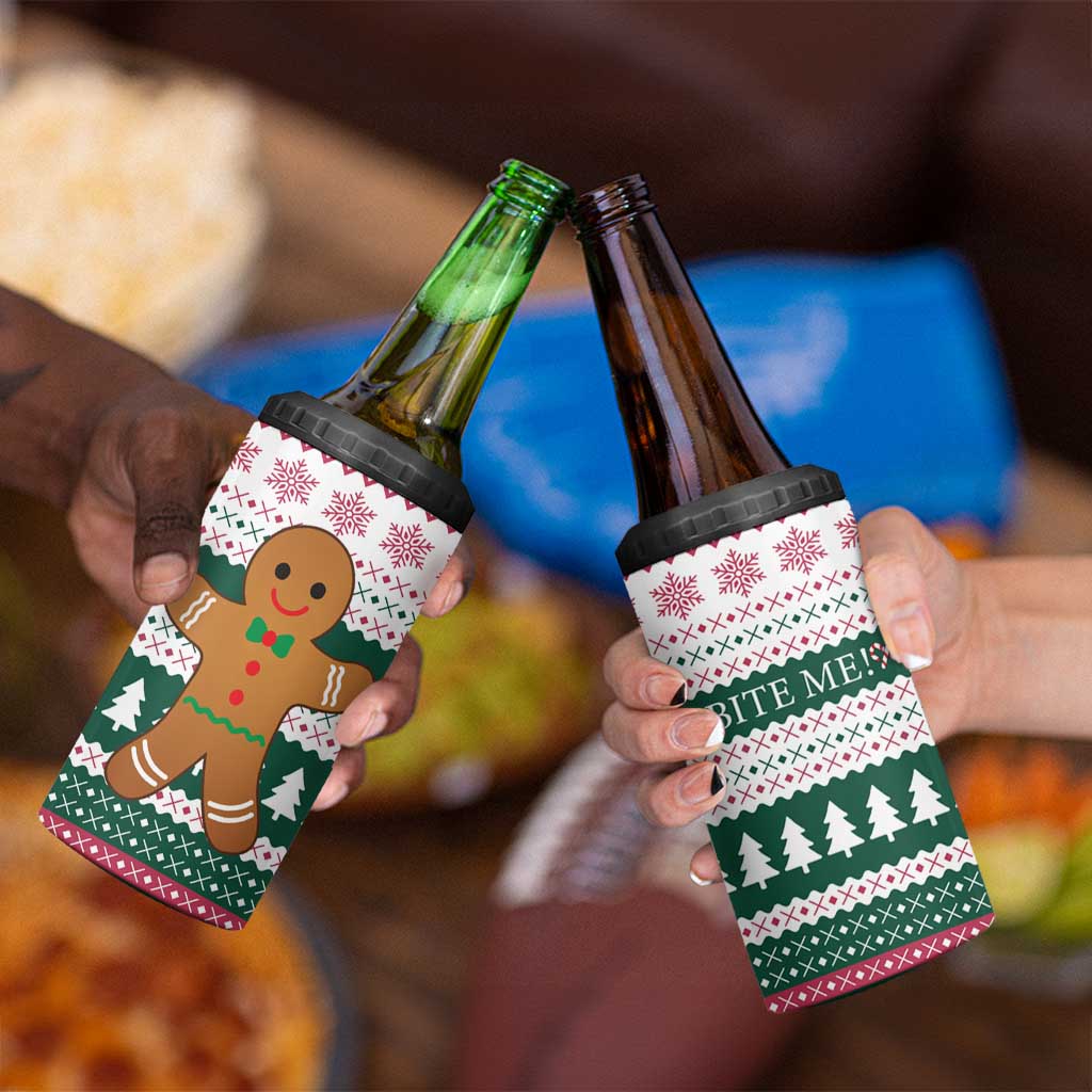 Christmas Cookies Bite Me 4 in 1 Can Cooler Tumbler with Gingerbread Man Candy Canes and Snowflake Tree - Wonder Print Shop