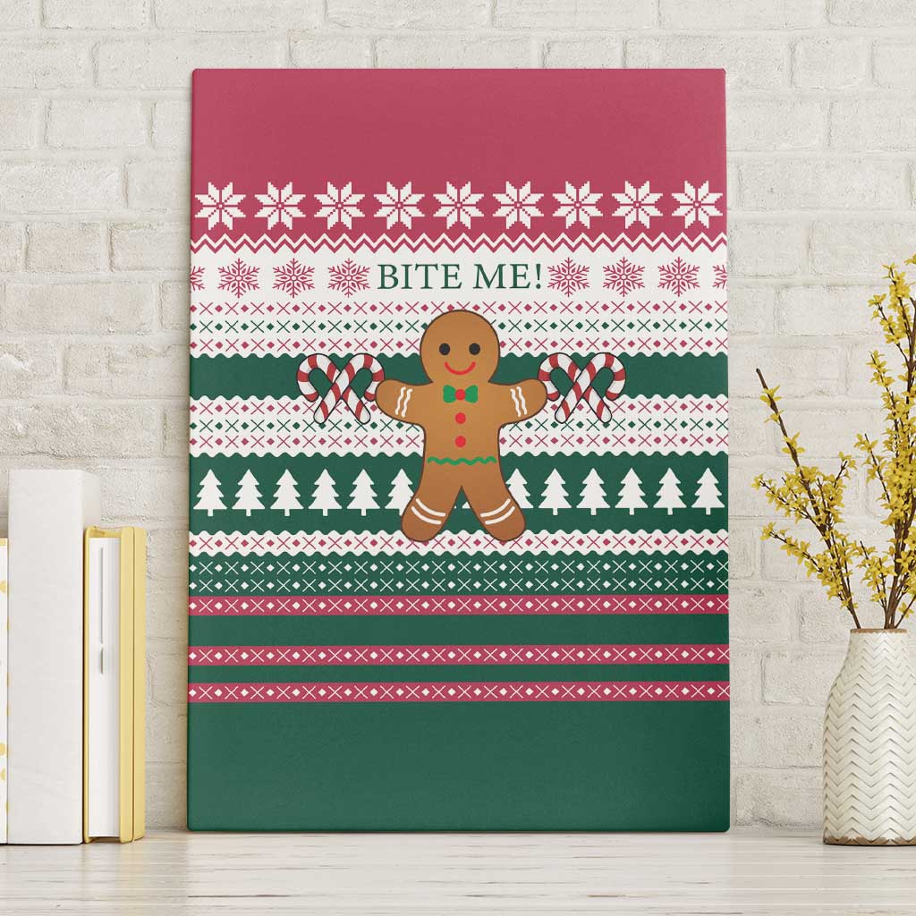 Christmas Cookies Bite Me Canvas Wall Art with Gingerbread Man Candy Canes and Snowflake Tree - Wonder Print Shop