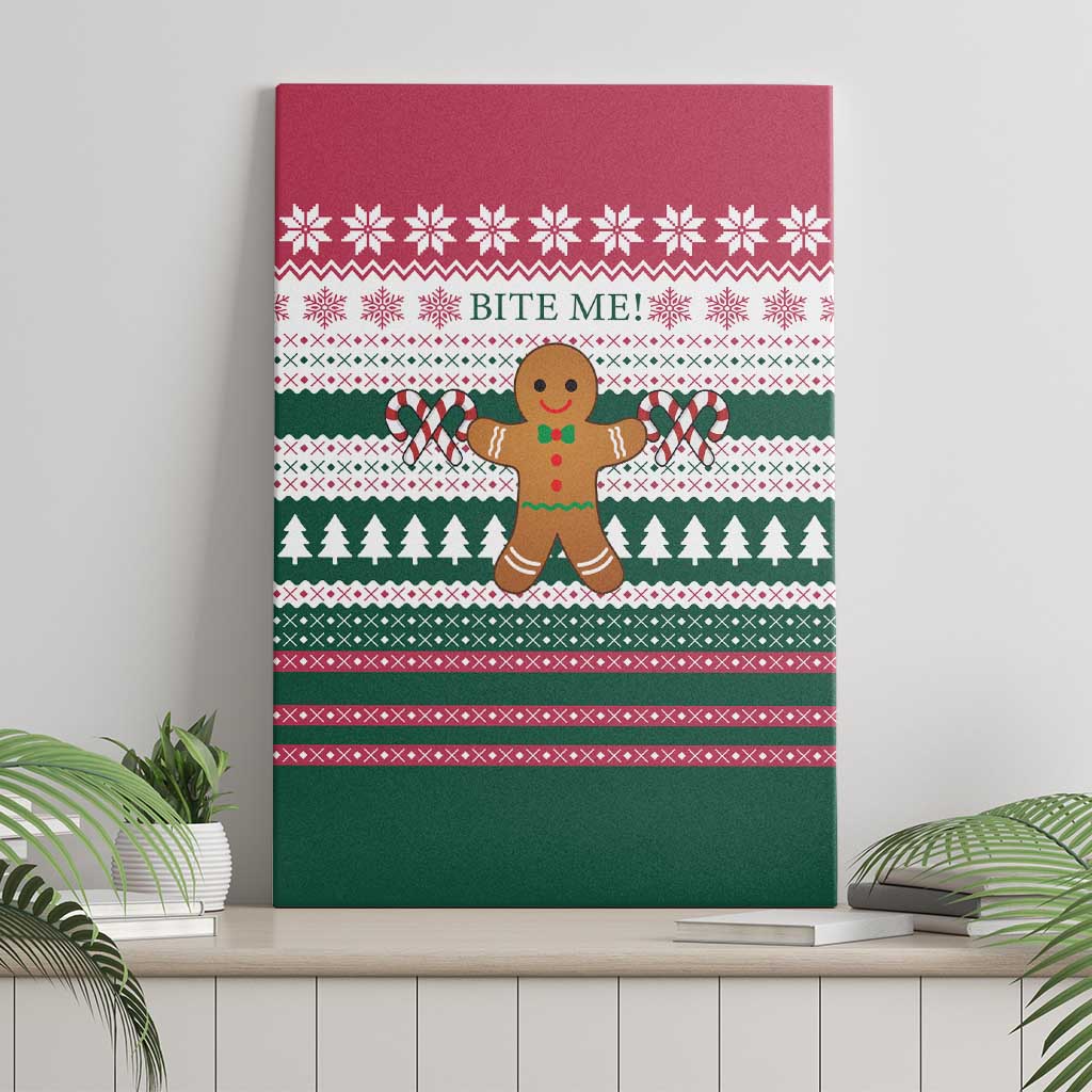 Christmas Cookies Bite Me Canvas Wall Art with Gingerbread Man Candy Canes and Snowflake Tree - Wonder Print Shop