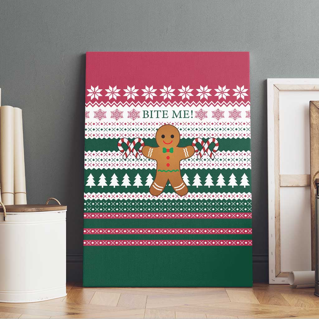 Christmas Cookies Bite Me Canvas Wall Art with Gingerbread Man Candy Canes and Snowflake Tree - Wonder Print Shop