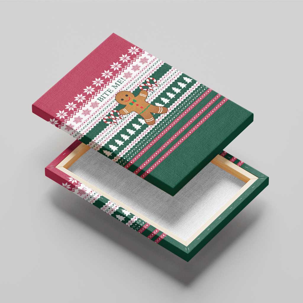 Christmas Cookies Bite Me Canvas Wall Art with Gingerbread Man Candy Canes and Snowflake Tree - Wonder Print Shop