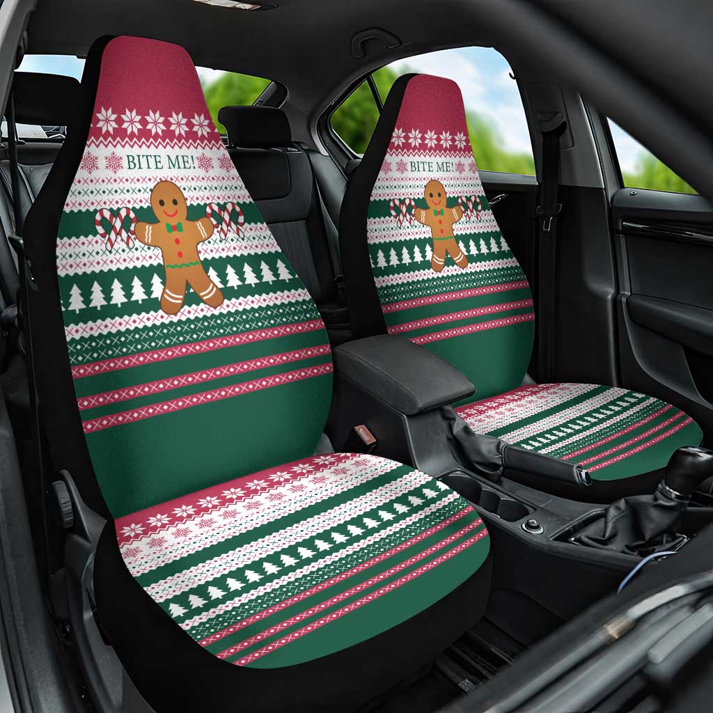 Christmas Cookies Bite Me Car Seat Cover with Gingerbread Man Candy Canes and Snowflake Tree - Wonder Print Shop