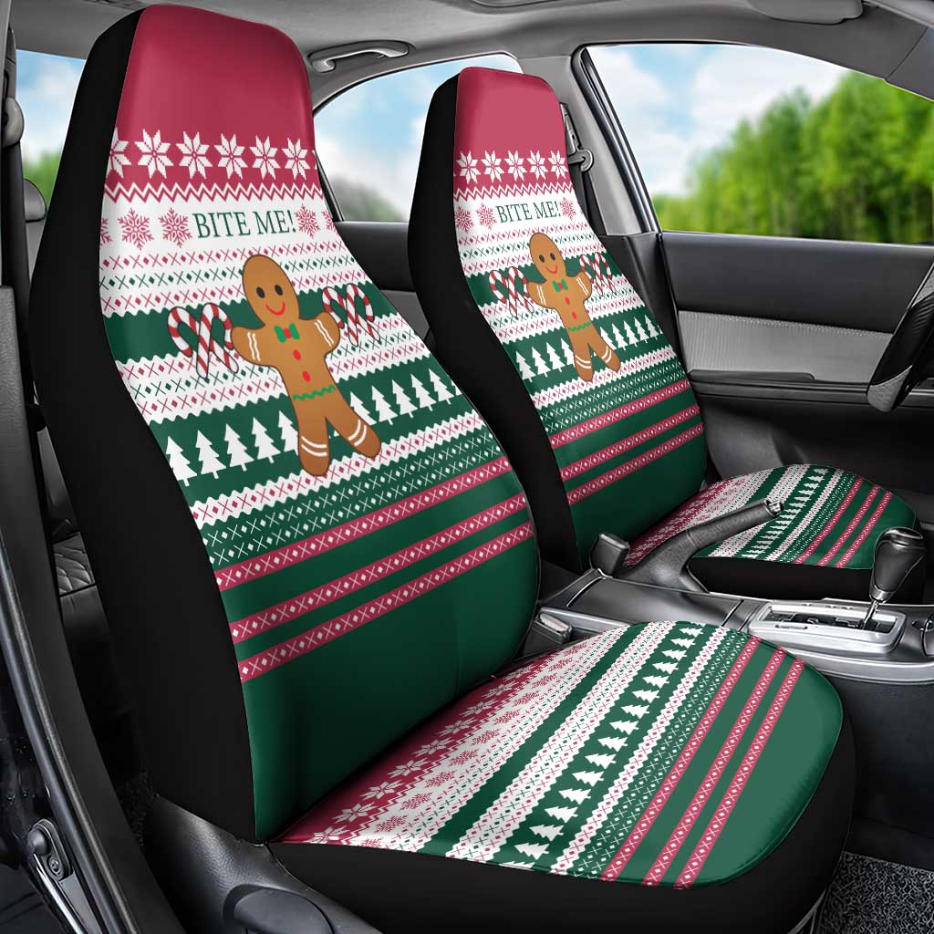 Christmas Cookies Bite Me Car Seat Cover with Gingerbread Man Candy Canes and Snowflake Tree - Wonder Print Shop