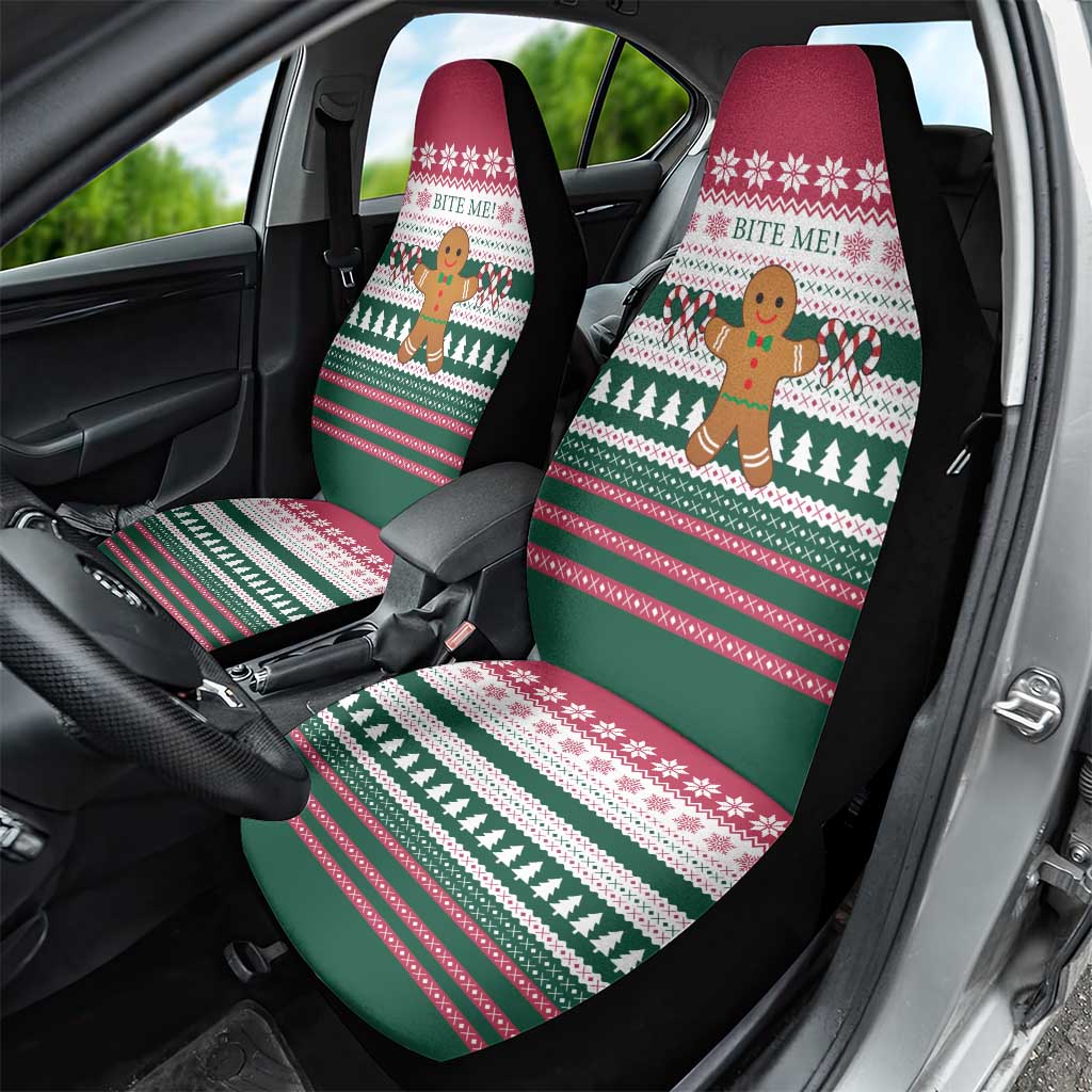 Christmas Cookies Bite Me Car Seat Cover with Gingerbread Man Candy Canes and Snowflake Tree - Wonder Print Shop