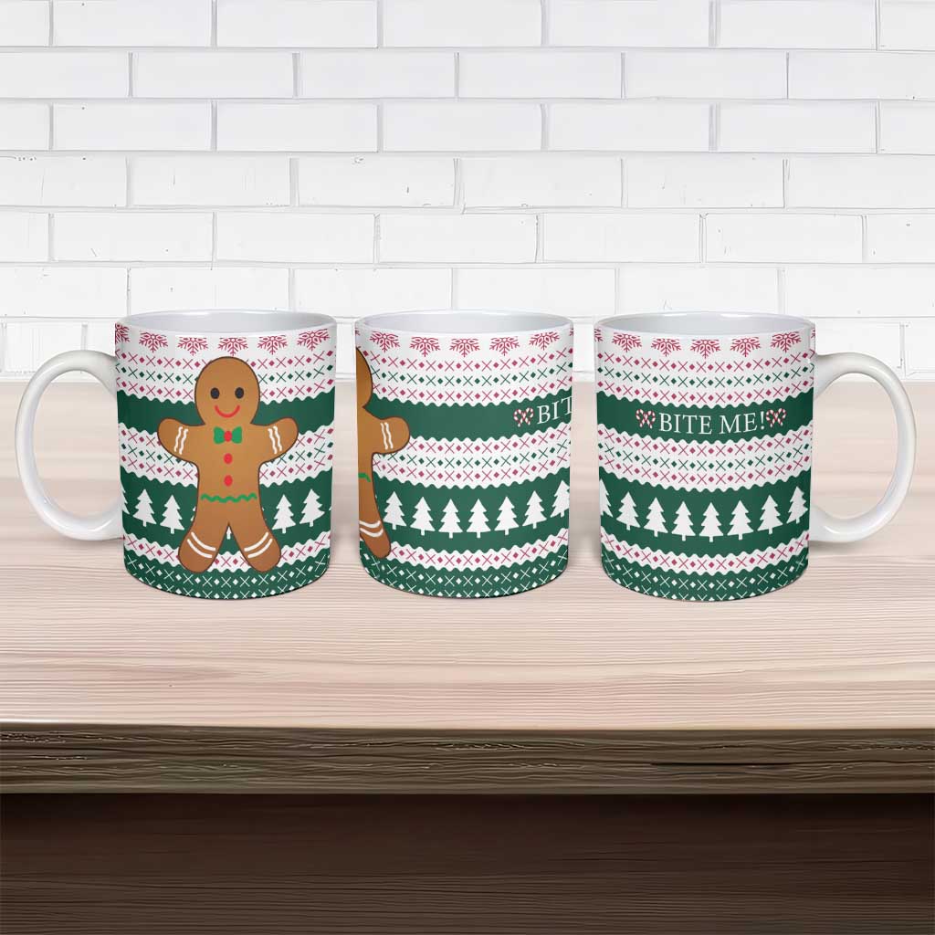 Christmas Cookies Bite Me Ceramic Mug with Gingerbread Man Candy Canes and Snowflake Tree - Wonder Print Shop