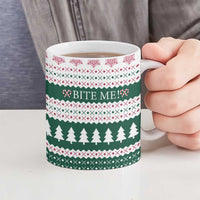 Christmas Cookies Bite Me Ceramic Mug with Gingerbread Man Candy Canes and Snowflake Tree - Wonder Print Shop