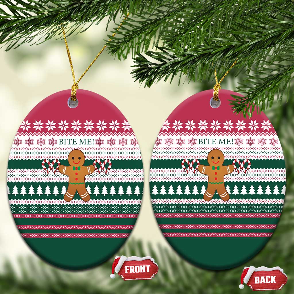 Christmas Cookies Bite Me Ceramic Ornament with Gingerbread Man Candy Canes and Snowflake Tree - Wonder Print Shop