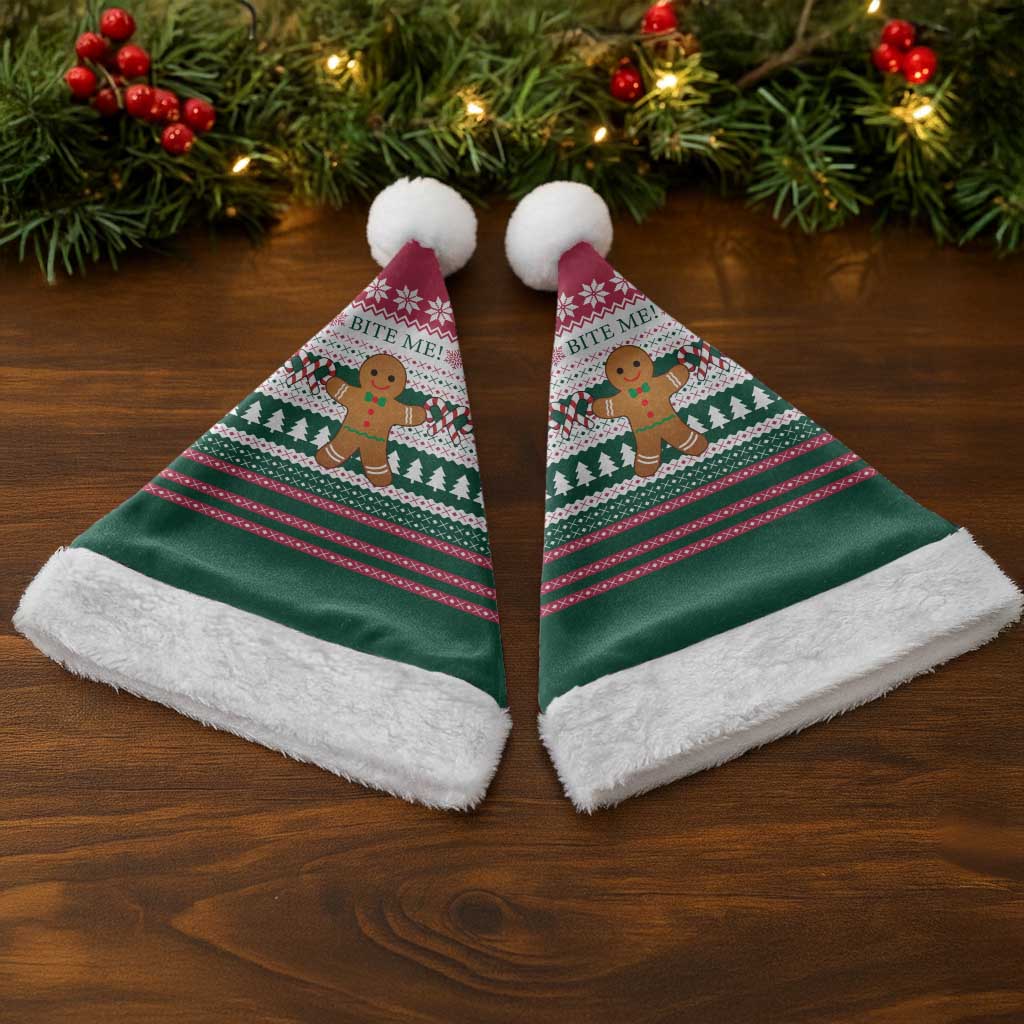 Christmas Cookies Bite Me Christmas Santa Hat with Gingerbread Man Candy Canes and Snowflake Tree - Wonder Print Shop