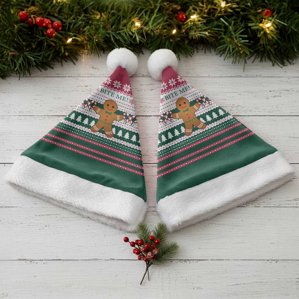 Christmas Cookies Bite Me Christmas Santa Hat with Gingerbread Man Candy Canes and Snowflake Tree - Wonder Print Shop