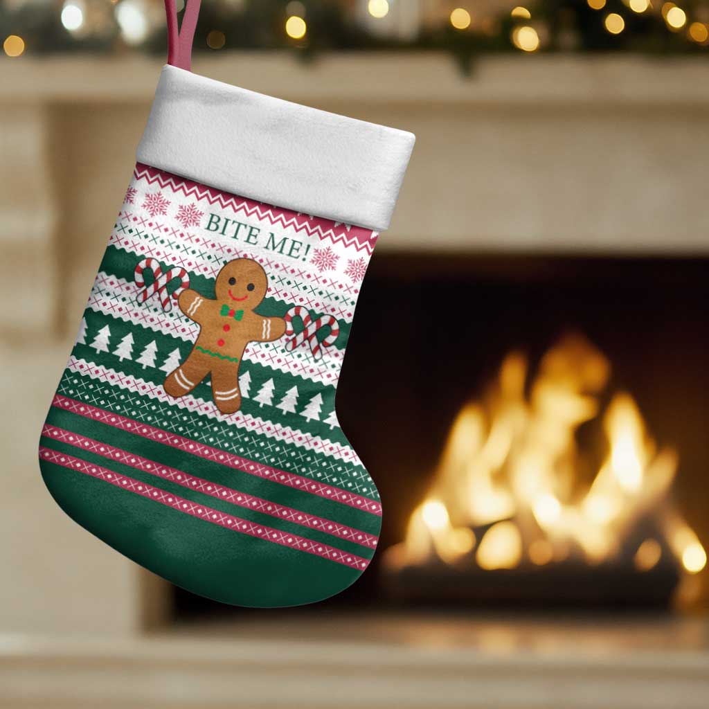 Christmas Cookies Bite Me Christmas Stocking with Gingerbread Man Candy Canes and Snowflake Tree - Wonder Print Shop