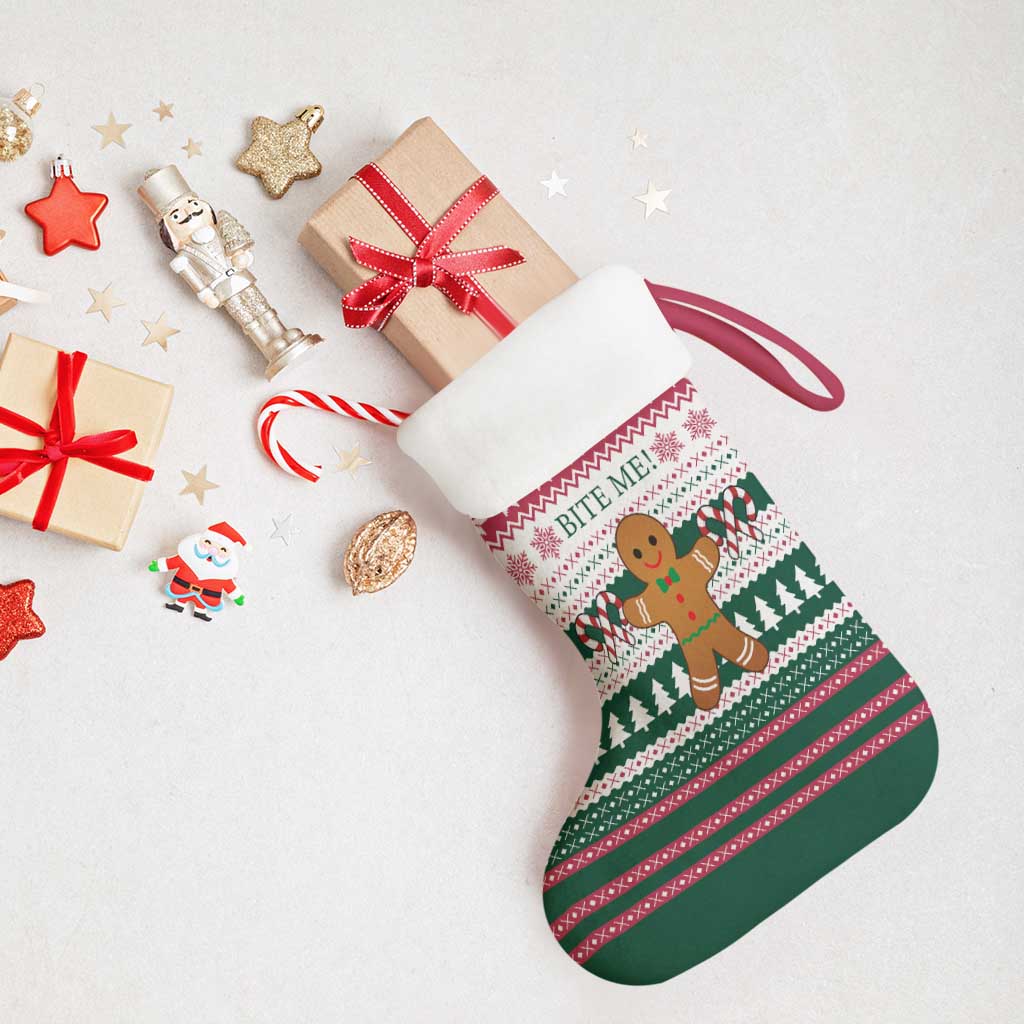 Christmas Cookies Bite Me Christmas Stocking with Gingerbread Man Candy Canes and Snowflake Tree - Wonder Print Shop
