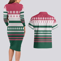 Christmas Cookies Bite Me Couples Matching Long Sleeve Bodycon Dress and Hawaiian Shirt with Gingerbread Man Candy Canes and Snowflake Tree - Wonder Print Shop