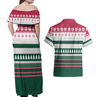 Christmas Cookies Bite Me Couples Matching Off Shoulder Maxi Dress and Hawaiian Shirt with Gingerbread Man Candy Canes and Snowflake Tree - Wonder Print Shop