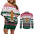Christmas Cookies Bite Me Couples Matching Off Shoulder Short Dress and Long Sleeve Button Shirt with Gingerbread Man Candy Canes and Snowflake Tree - Wonder Print Shop