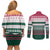 Christmas Cookies Bite Me Couples Matching Off Shoulder Short Dress and Long Sleeve Button Shirt with Gingerbread Man Candy Canes and Snowflake Tree - Wonder Print Shop