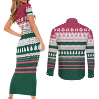 Christmas Cookies Bite Me Couples Matching Short Sleeve Bodycon Dress and Long Sleeve Button Shirt with Gingerbread Man Candy Canes and Snowflake Tree - Wonder Print Shop
