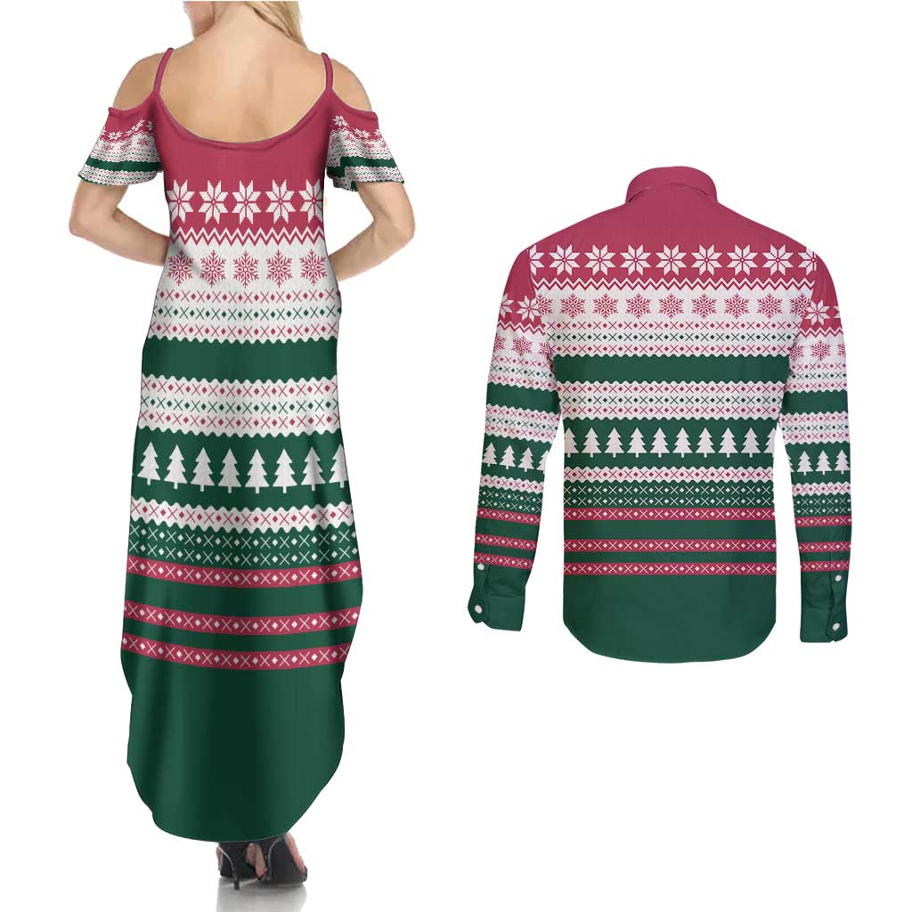 Christmas Cookies Bite Me Couples Matching Summer Maxi Dress and Long Sleeve Button Shirt with Gingerbread Man Candy Canes and Snowflake Tree - Wonder Print Shop