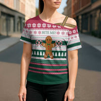 Christmas Cookies Bite Me Cross Shoulder Shirt with Gingerbread Man Candy Canes and Snowflake Tree - Wonder Print Shop