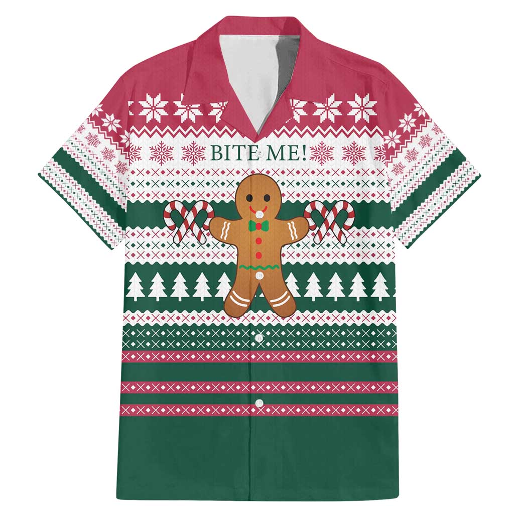 Christmas Cookies Bite Me Family Matching Mermaid Dress and Hawaiian Shirt with Gingerbread Man Candy Canes and Snowflake Tree - Wonder Print Shop