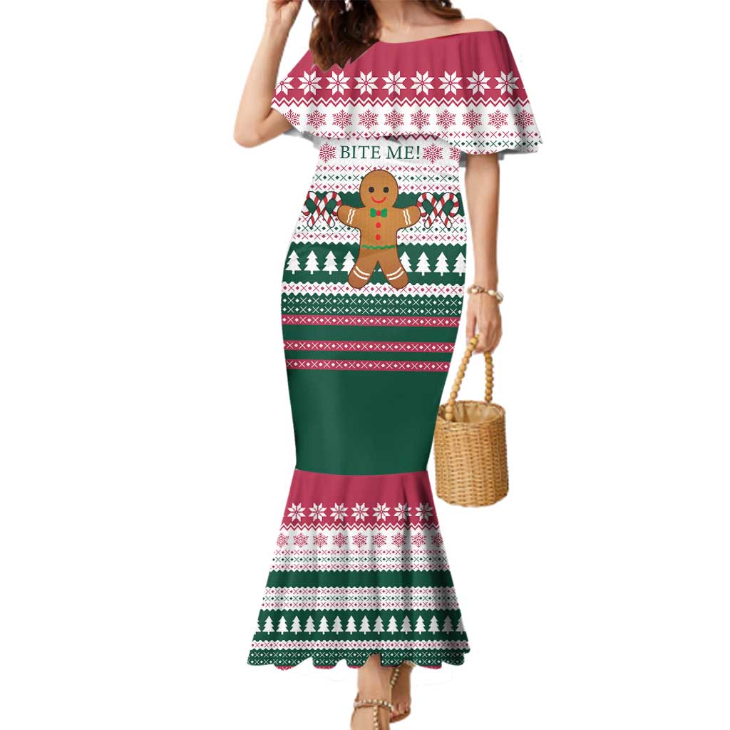 Christmas Cookies Bite Me Family Matching Mermaid Dress and Hawaiian Shirt with Gingerbread Man Candy Canes and Snowflake Tree - Wonder Print Shop