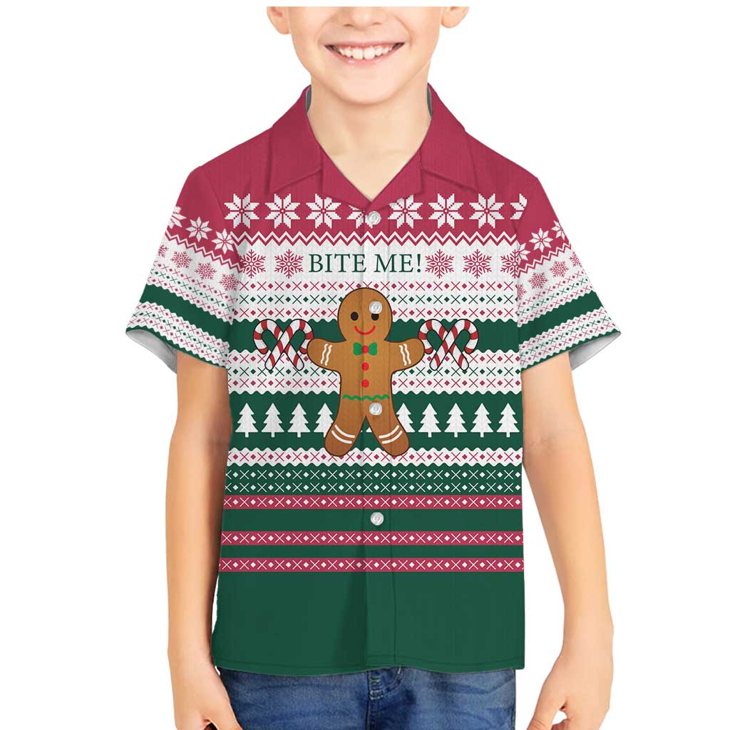 Christmas Cookies Bite Me Family Matching Mermaid Dress and Hawaiian Shirt with Gingerbread Man Candy Canes and Snowflake Tree - Wonder Print Shop