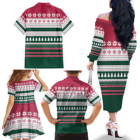 Christmas Cookies Bite Me Family Matching Off The Shoulder Long Sleeve Dress and Hawaiian Shirt with Gingerbread Man Candy Canes and Snowflake Tree - Wonder Print Shop