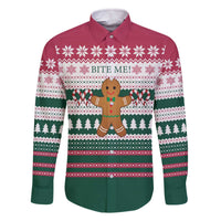 Christmas Cookies Bite Me Family Matching Off The Shoulder Long Sleeve Dress and Hawaiian Shirt with Gingerbread Man Candy Canes and Snowflake Tree - Wonder Print Shop