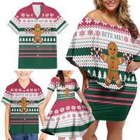 Christmas Cookies Bite Me Family Matching Off Shoulder Short Dress and Hawaiian Shirt with Gingerbread Man Candy Canes and Snowflake Tree - Wonder Print Shop