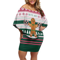 Christmas Cookies Bite Me Family Matching Off Shoulder Short Dress and Hawaiian Shirt with Gingerbread Man Candy Canes and Snowflake Tree - Wonder Print Shop