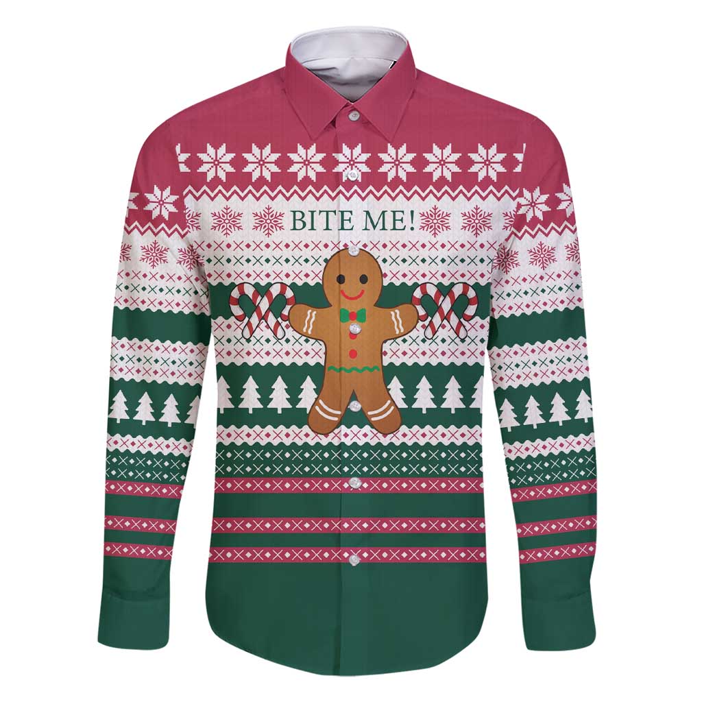 Christmas Cookies Bite Me Family Matching Short Sleeve Bodycon Dress and Hawaiian Shirt with Gingerbread Man Candy Canes and Snowflake Tree - Wonder Print Shop
