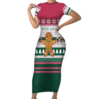 Christmas Cookies Bite Me Family Matching Short Sleeve Bodycon Dress and Hawaiian Shirt with Gingerbread Man Candy Canes and Snowflake Tree - Wonder Print Shop