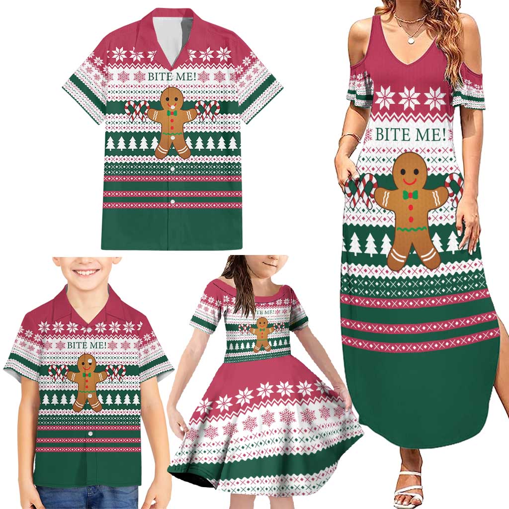 Christmas Cookies Bite Me Family Matching Summer Maxi Dress and Hawaiian Shirt with Gingerbread Man Candy Canes and Snowflake Tree - Wonder Print Shop