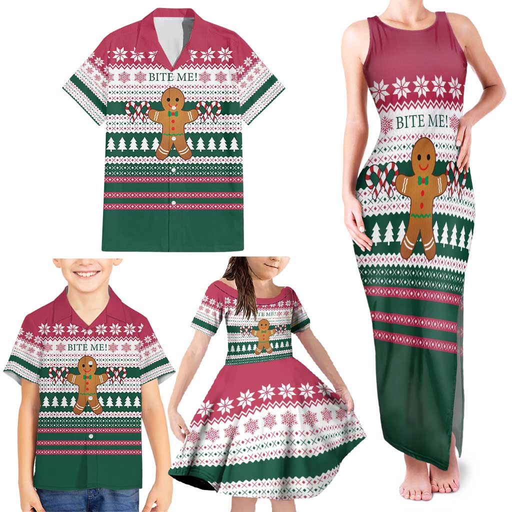 Christmas Cookies Bite Me Family Matching Tank Maxi Dress and Hawaiian Shirt with Gingerbread Man Candy Canes and Snowflake Tree - Wonder Print Shop