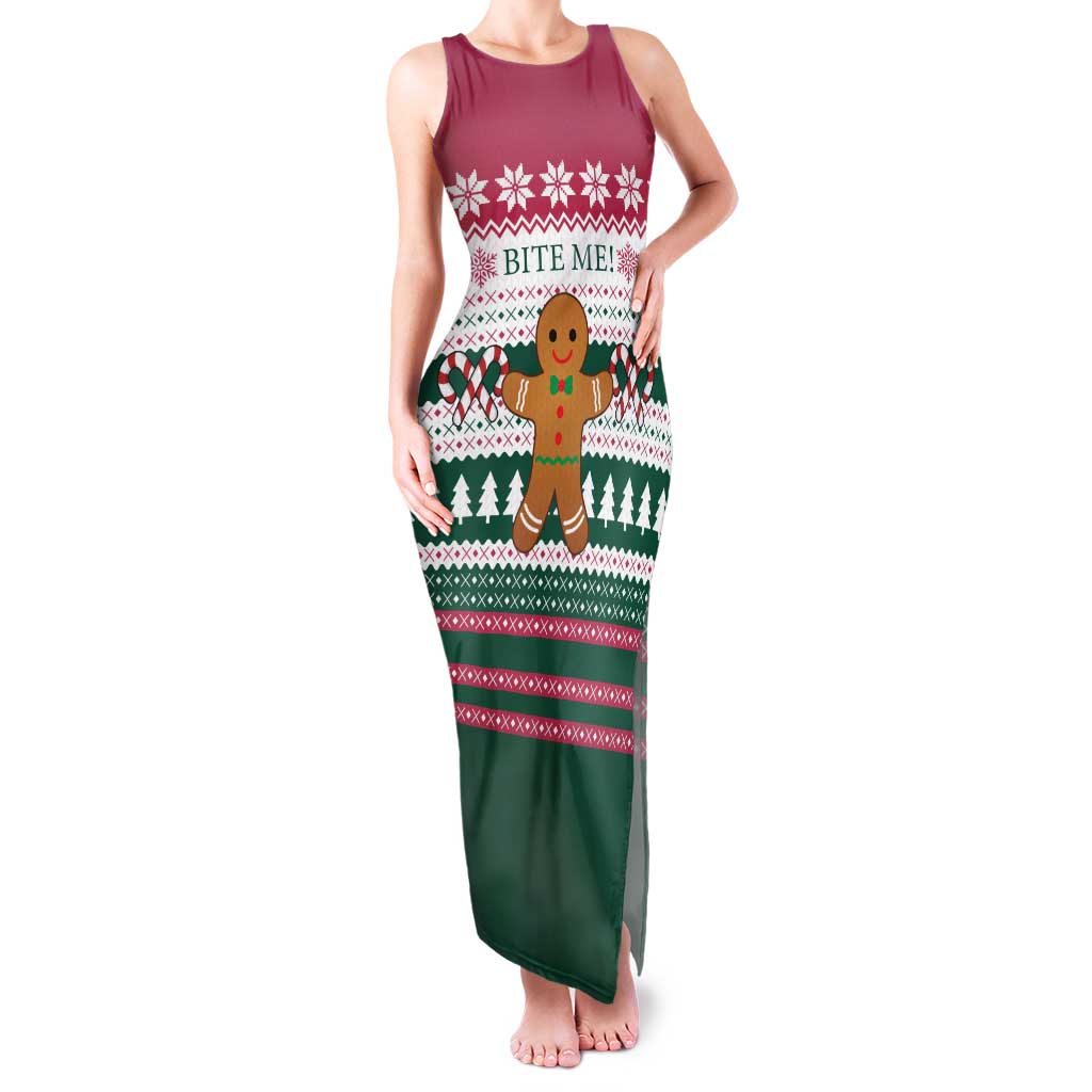 Christmas Cookies Bite Me Family Matching Tank Maxi Dress and Hawaiian Shirt with Gingerbread Man Candy Canes and Snowflake Tree - Wonder Print Shop