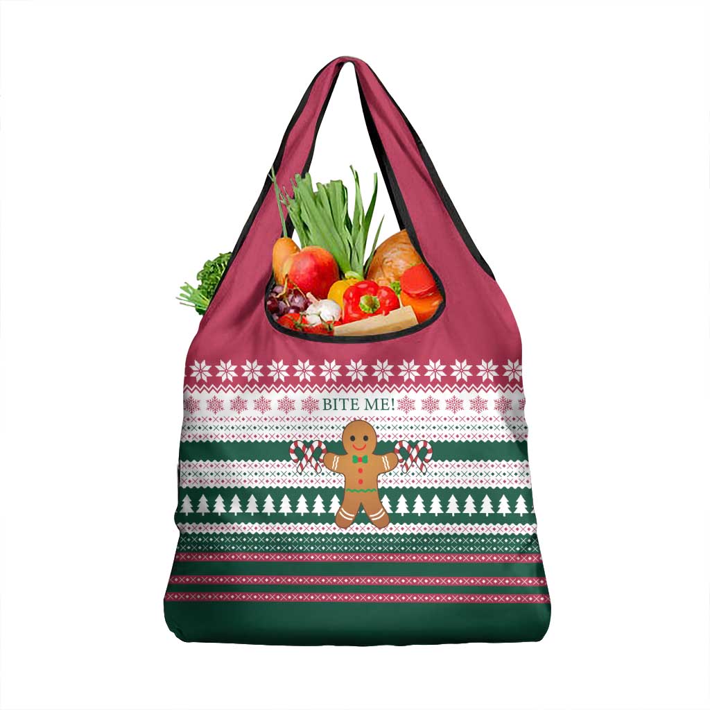 Christmas Cookies Bite Me Grocery Bag with Gingerbread Man Candy Canes and Snowflake Tree - Wonder Print Shop