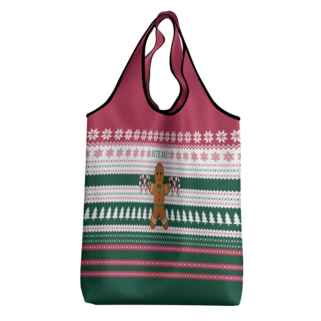 Christmas Cookies Bite Me Grocery Bag with Gingerbread Man Candy Canes and Snowflake Tree - Wonder Print Shop