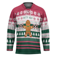 Christmas Cookies Bite Me Hockey Jersey with Gingerbread Man Candy Canes and Snowflake Tree - Wonder Print Shop