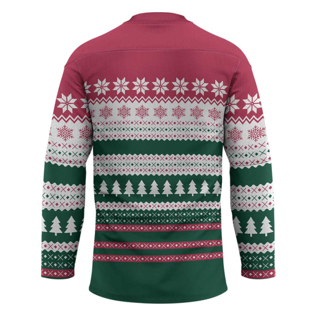 Christmas Cookies Bite Me Hockey Jersey with Gingerbread Man Candy Canes and Snowflake Tree - Wonder Print Shop