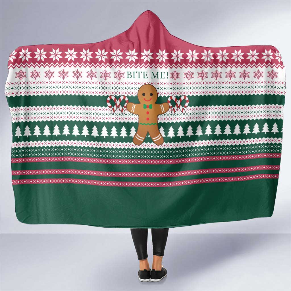 Christmas Cookies Bite Me Hooded Blanket with Gingerbread Man Candy Canes and Snowflake Tree - Wonder Print Shop