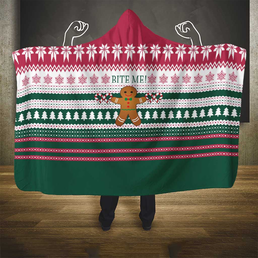 Christmas Cookies Bite Me Hooded Blanket with Gingerbread Man Candy Canes and Snowflake Tree - Wonder Print Shop