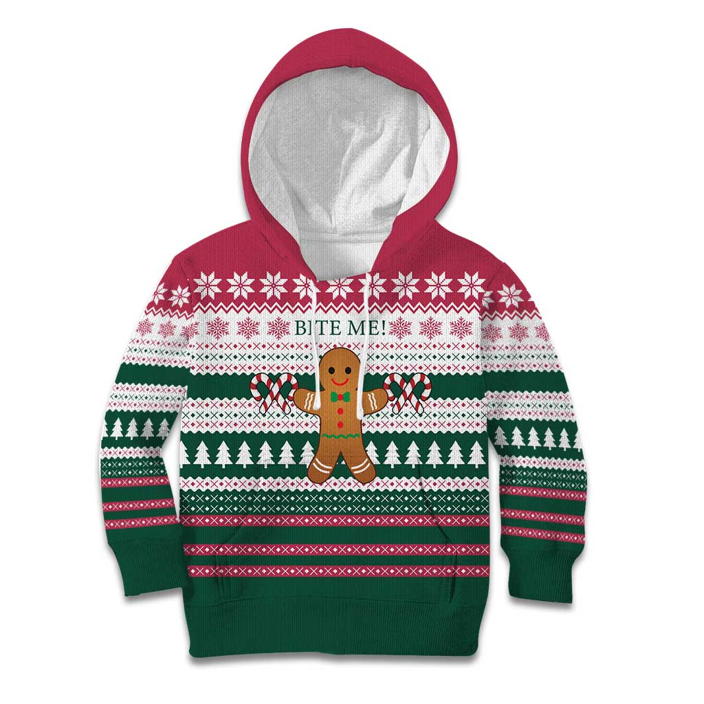 Christmas Cookies Bite Me Kid Hoodie with Gingerbread Man Candy Canes and Snowflake Tree - Wonder Print Shop