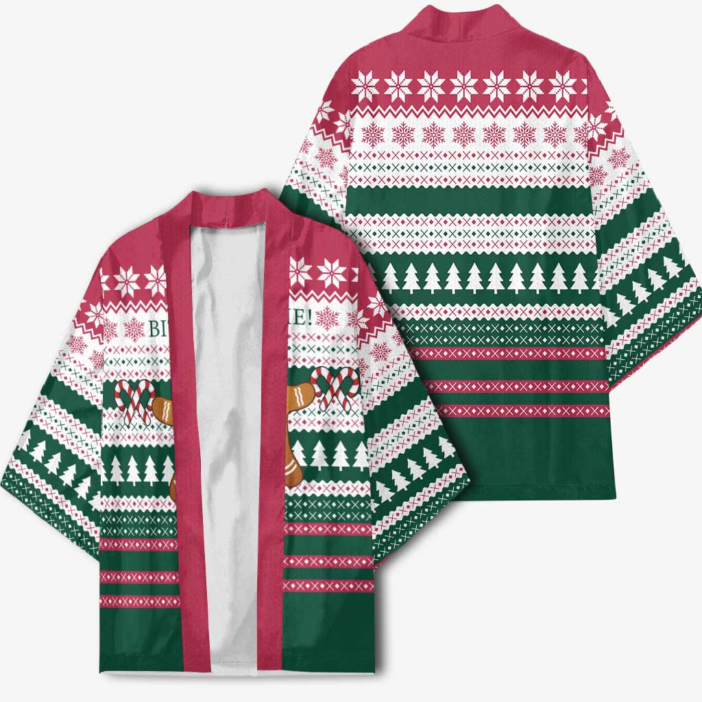 Christmas Cookies Bite Me Kimono with Gingerbread Man Candy Canes and Snowflake Tree - Wonder Print Shop