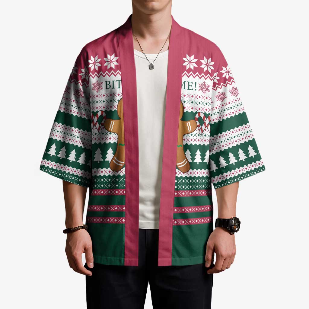 Christmas Cookies Bite Me Kimono with Gingerbread Man Candy Canes and Snowflake Tree - Wonder Print Shop