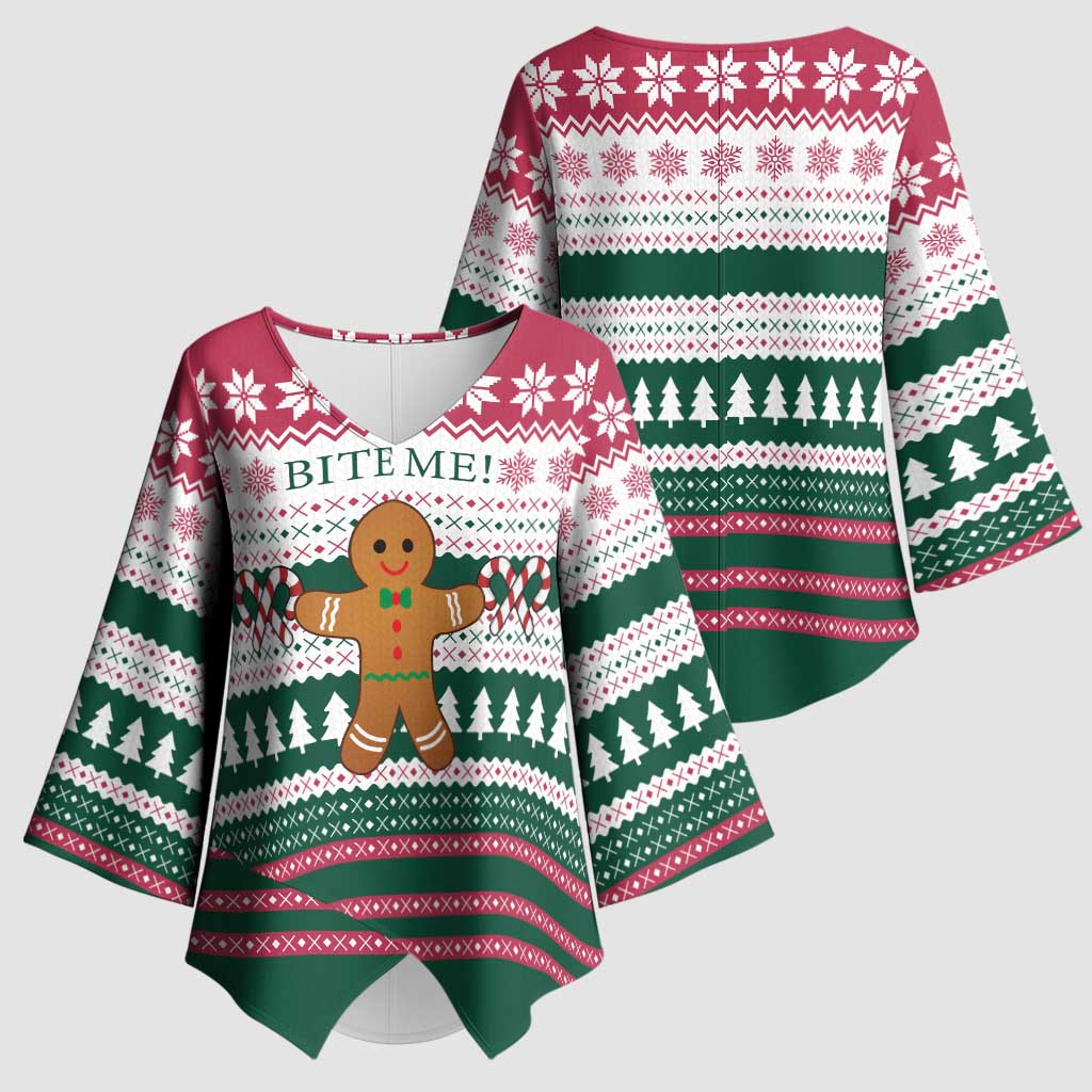 Christmas Cookies Bite Me Kimono Sleeve Blouse with Gingerbread Man Candy Canes and Snowflake Tree - Wonder Print Shop