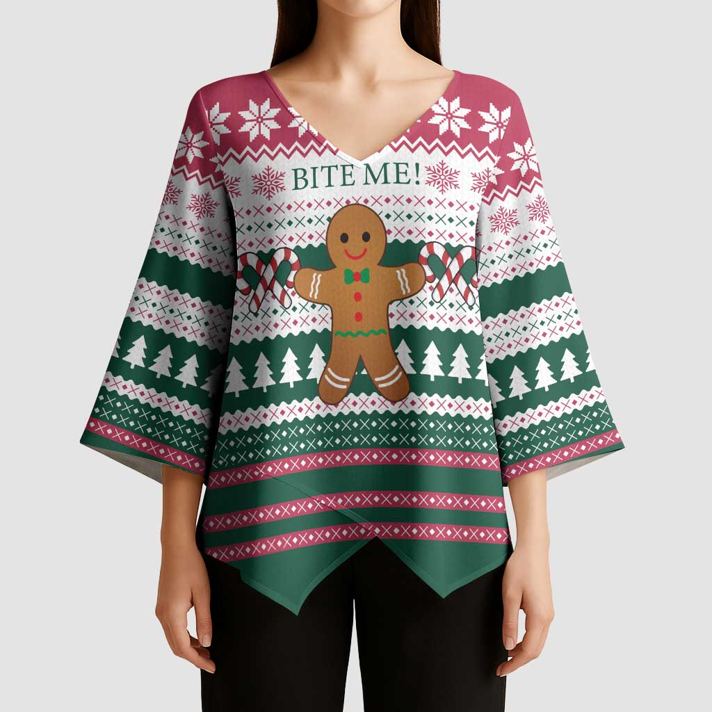 Christmas Cookies Bite Me Kimono Sleeve Blouse with Gingerbread Man Candy Canes and Snowflake Tree - Wonder Print Shop