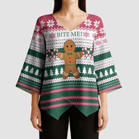 Christmas Cookies Bite Me Kimono Sleeve Blouse with Gingerbread Man Candy Canes and Snowflake Tree - Wonder Print Shop